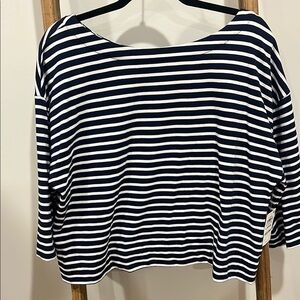 Navy and White Striped Women's Top
